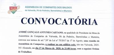 REUNI&Atilde;O DE ASSEMBLEIA DE COMPARTES - 27/03/2020