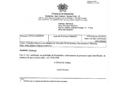 Informa&ccedil;&atilde;o - Processo n.&ordm; 2573/12.6TBSTR