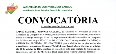 ASSEMBLEIA ELEITORAL DE COMPARTES - ELEI&Ccedil;&Otilde;ES DOS &Oacute;RG&Atilde;OS SOCIAIS - 10/10/2021
